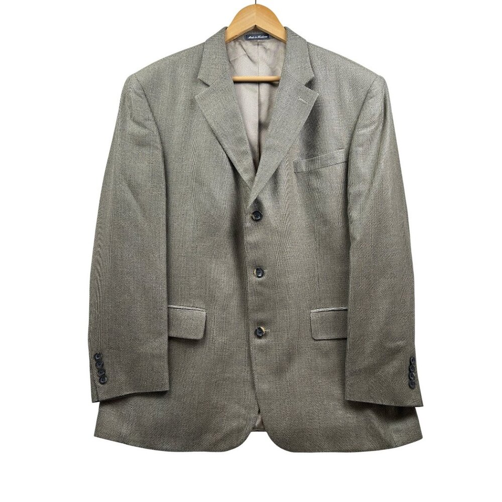 Oscar de la Renta Blazer Men’s 44R Silk Wool Gray Houndstooth Sport Coat Luxury‎